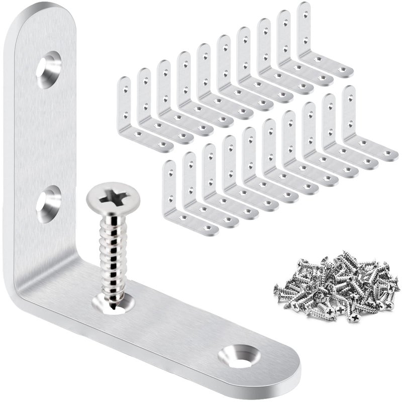 LuckIn 20-Pack Corner Brace 2.5" x 2.5", Heavy Duty Brushed Stainless Steel Thick L Brackets, Joint Right Angle Brackets with Screws for Wood Tables, Dressers, Chairs and Shelves - Image 1